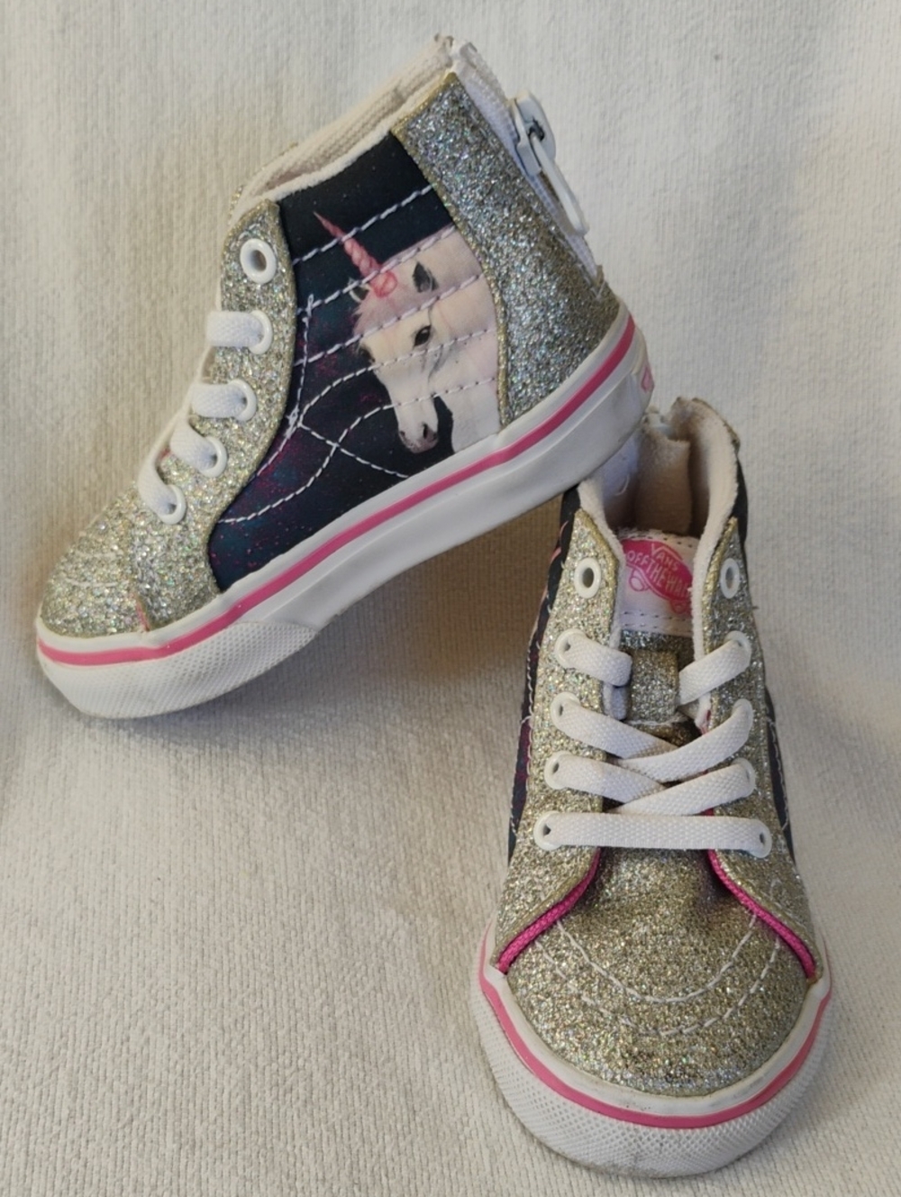 Vans Girls' Glitter Digi Unicorn High-Top Sneakers - Silver & Pink SK8 Hi